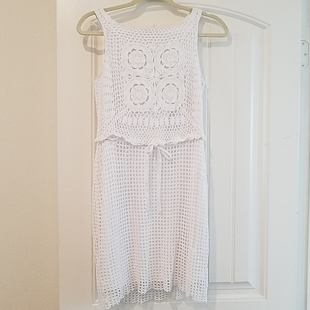 White Crochet Pattern Summer Dress Medium